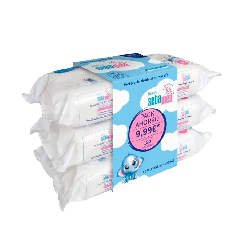 Sebamed Lingettes nettoyantes pour bébés - Lot de 3 x 60 lingettes