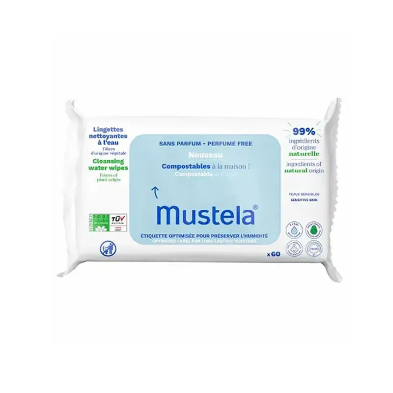 Lingettes Biodégradables Mustela - 60 Unités | Soin Bébé Respectueux