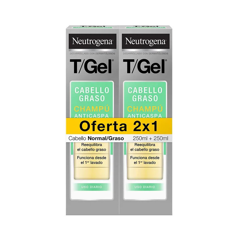 Neutrogena T/Gel Shampooing Huileux & Normal 2x250ml