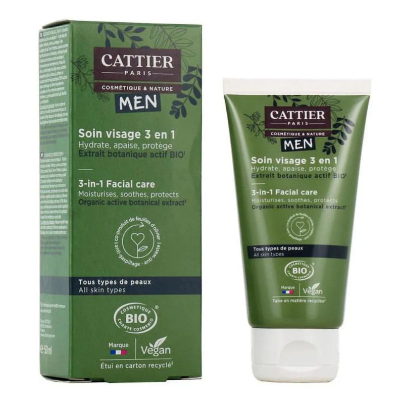 Cattier Paris Homme Soin Facial 3 En 1 50 ml