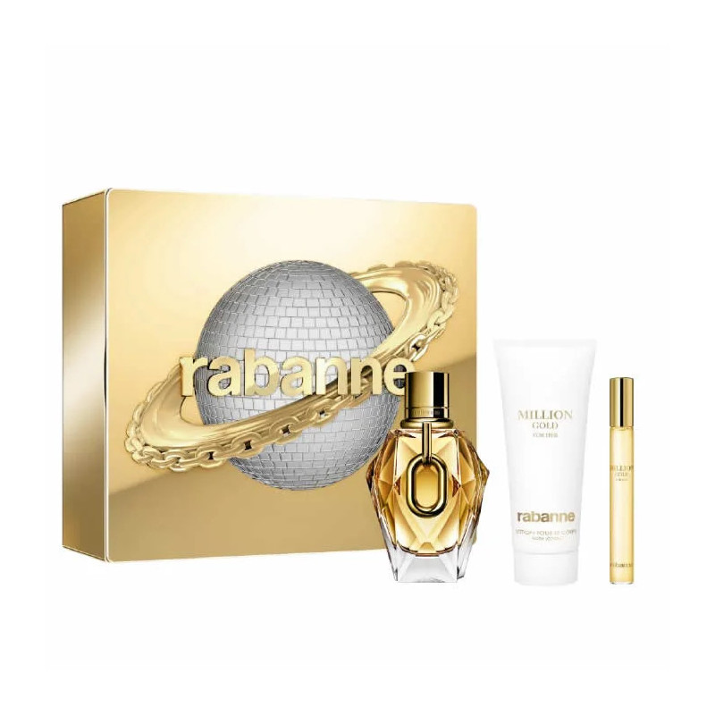 Paco Rabanne Million Gold For Her Eau de Parfum Spray Coffret 3 Produits 90 ml